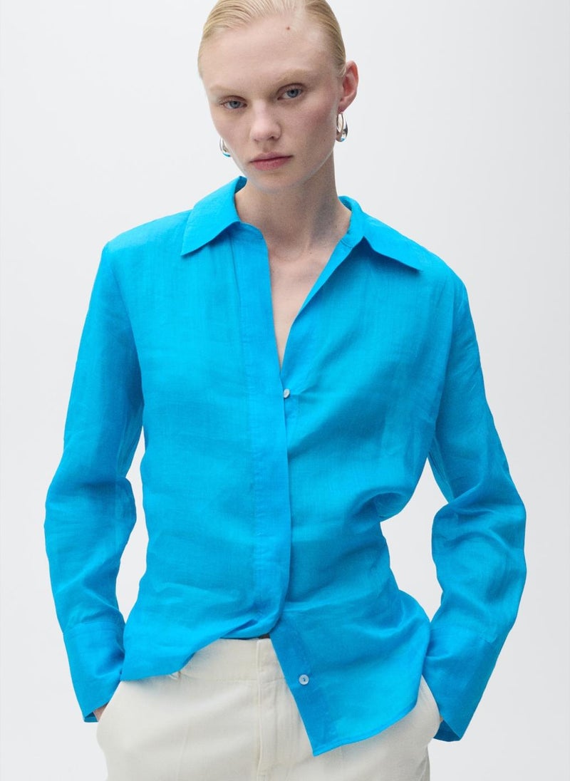 MANGO - Ramie Shirt With Hidden Buttons - Image 1