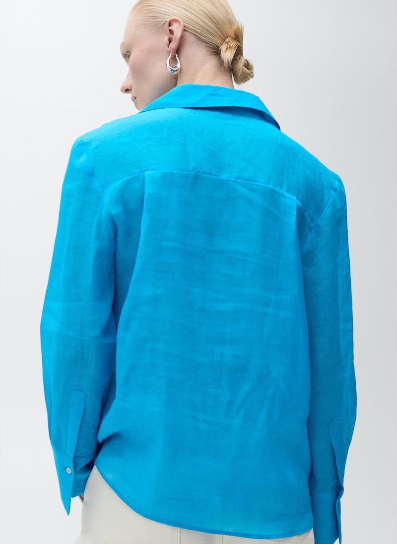 MANGO - Ramie Shirt With Hidden Buttons - Image 1