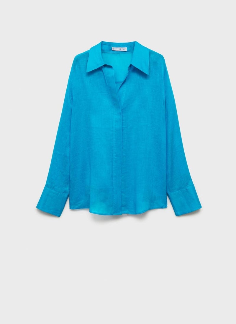 MANGO - Ramie Shirt With Hidden Buttons - Image 1