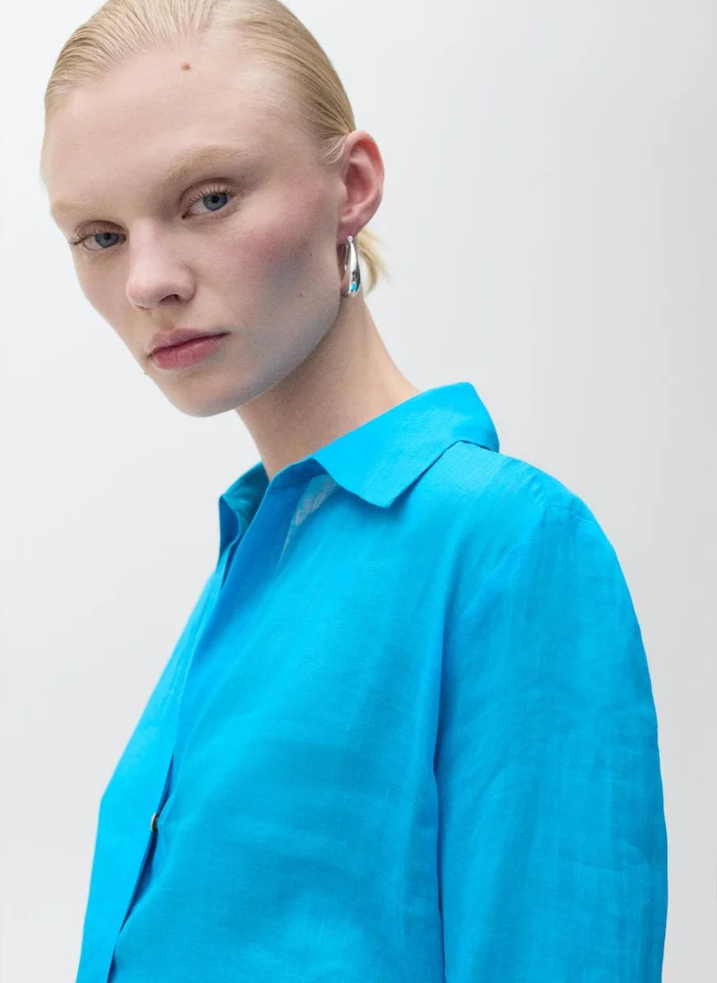 MANGO Ramie Shirt With Hidden Buttons