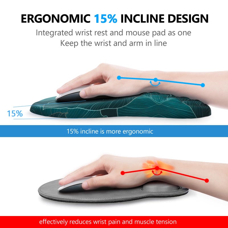 Laokiiy Mouse Pad Wrist Support, Laokiiy 2 in1 Keyboard Wrist Rest+ Ergonomic Mouse Pad, Non-Slip Wrist Rest for Computer Keyboard, Made Easy Typing & Relieve Wrist Painï¼ˆBanana Leaf Greenï¼‰ - Image 2