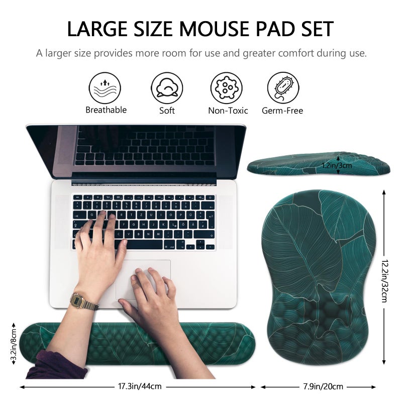 Laokiiy Mouse Pad Wrist Support, Laokiiy 2 in1 Keyboard Wrist Rest+ Ergonomic Mouse Pad, Non-Slip Wrist Rest for Computer Keyboard, Made Easy Typing & Relieve Wrist Painï¼ˆBanana Leaf Greenï¼‰ - Image 5