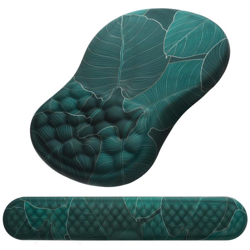 Laokiiy Mouse Pad Wrist Support, Laokiiy 2 in1 Keyboard Wrist Rest+ Ergonomic Mouse Pad, Non-Slip Wrist Rest for Computer Keyboard, Made Easy Typing & Relieve Wrist Painï¼ˆBanana Leaf Greenï¼‰ - Image 1