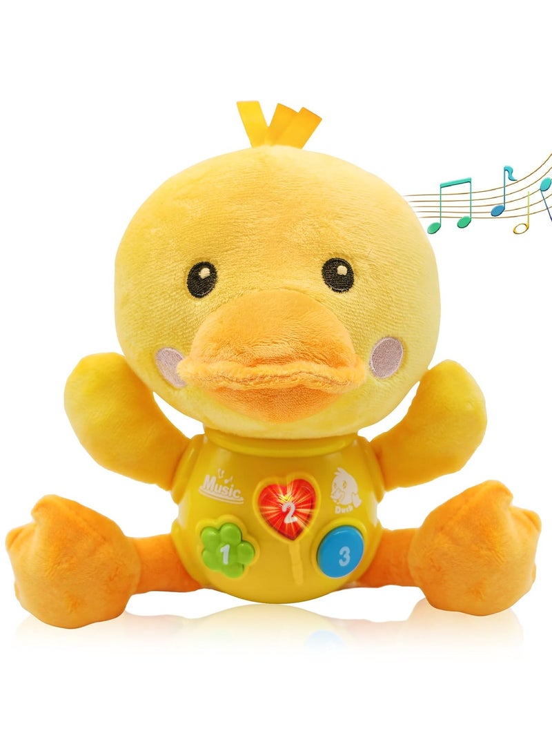 هاب تايم لعبة هاب تايم الموسيقية المحشوة على شكل بطة صغيرة، من عمر 0 ​​إلى 12 شهرًا، باللون الأصفر، للجنسين، بتصميم حيواني، مناسبة لأعياد الميلاد، الكريسماس، عيد الفصح، حفلات استقبال المولود الجديد - Image 1