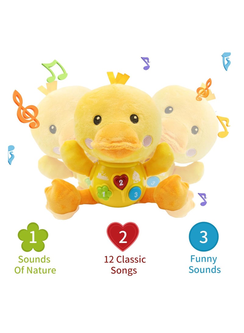 هاب تايم لعبة هاب تايم الموسيقية المحشوة على شكل بطة صغيرة، من عمر 0 ​​إلى 12 شهرًا، باللون الأصفر، للجنسين، بتصميم حيواني، مناسبة لأعياد الميلاد، الكريسماس، عيد الفصح، حفلات استقبال المولود الجديد - Image 3