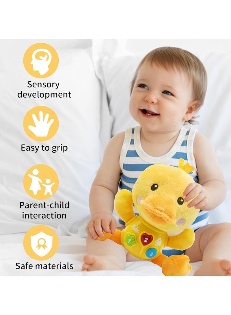 هاب تايم لعبة هاب تايم الموسيقية المحشوة على شكل بطة صغيرة، من عمر 0 ​​إلى 12 شهرًا، باللون الأصفر، للجنسين، بتصميم حيواني، مناسبة لأعياد الميلاد، الكريسماس، عيد الفصح، حفلات استقبال المولود الجديد - Image 4