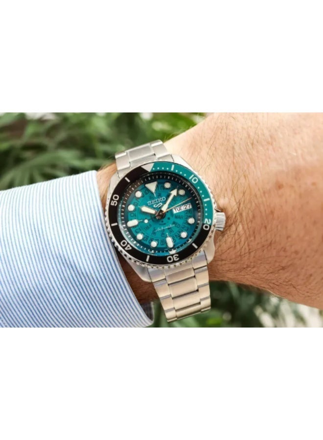 Seiko 5 Sports Men's Automatic Watch SRPJ45K | Blue Teal Dial Stainless Steel - Image 3