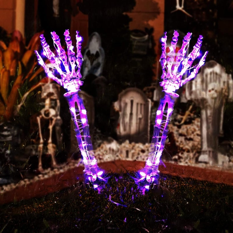 comfrt Halloween Outdoor Decorations, Realistic Skeleton Hands Stakes, Lighted Scary Hands Bone Waterproof Battery Operated Indoor Outdoor Halloween Lights Room Decoration Props Ornament - Image 1