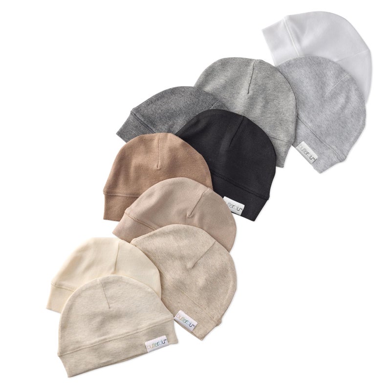 Butterblu Charlie 10-Pack Caps 100% Organic Cotton Beanie Hats for Newborn and Baby Girls, Boys, Unisexâ€‹, Stone Natural Rainbow, One Size - Image 1