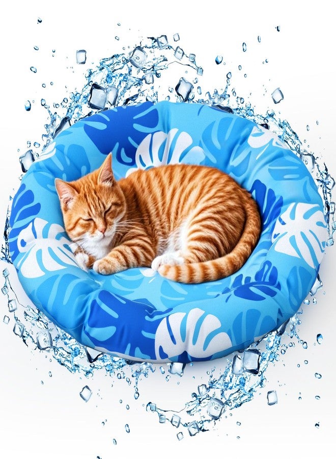 Drydiet Pet Cooling Mat for Medium Dogs and Cats, 25.2'' x 25.2'' Thickened Round Blue Pad Anti-Grab Internal Gel Without Water Filling, Lightweight, Washable, Playmat for Indoor/Outdoor - Image 1