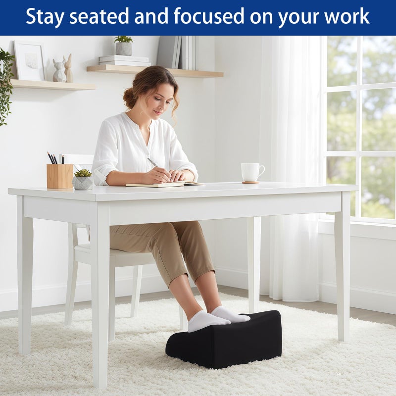 Opuvidity Foot Rest for Under Desk at Work, Ergonomic Under Desk Footrest with Washable Cover for Office, Home & Gaming Leg Elevation Pillow Black - Image 3
