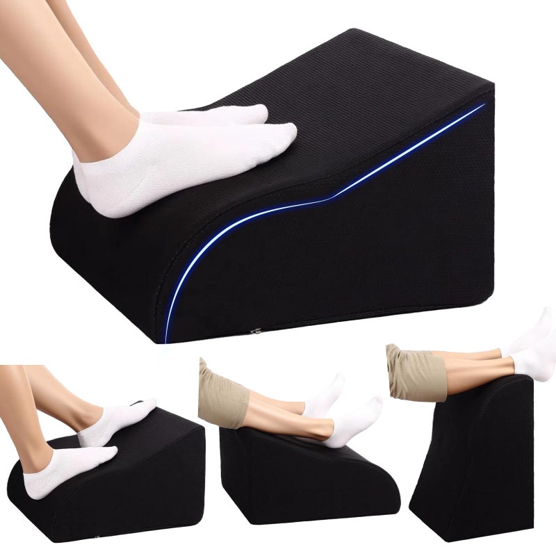 Opuvidity Foot Rest for Under Desk at Work, Ergonomic Under Desk Footrest with Washable Cover for Office, Home & Gaming Leg Elevation Pillow Black - Image 1