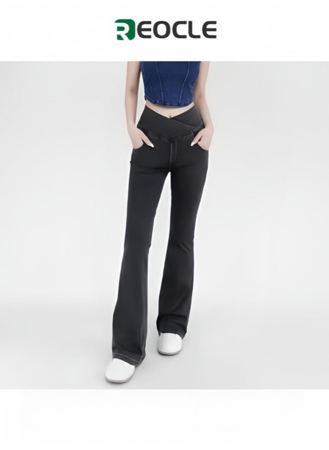 REOCLE Women's Bell Bottom Jeans High Waisted Stretchy Flare Jeans Pull On Tummy Control Flare Pants with Pockets Classic Denim Pants  - Image 1