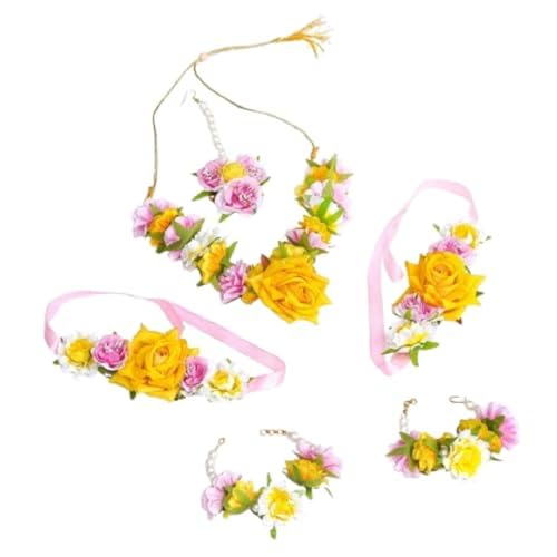 Sanvatsar Jewellery Flowers Jewellery Set For Haldi Gota Patti Necklace, Earrings, Bracelet & Maang Tika for Women & Girls (Mehandi/Haldi/Wedding/Bridal/Baby Shower) (Yellow Rose) - Image 5