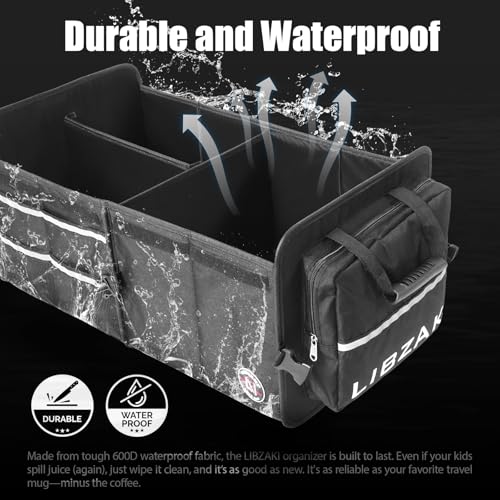 LI LIBZAKI LIBZAKI Car Trunk Storage Organizer, Multi Compartment Collapsible Trunk Storage Box for Car Truck SUV-Black - Image 2