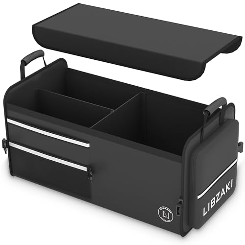 LI LIBZAKI LIBZAKI Car Trunk Storage Organizer, Multi Compartment Collapsible Trunk Storage Box for Car Truck SUV-Black - Image 1