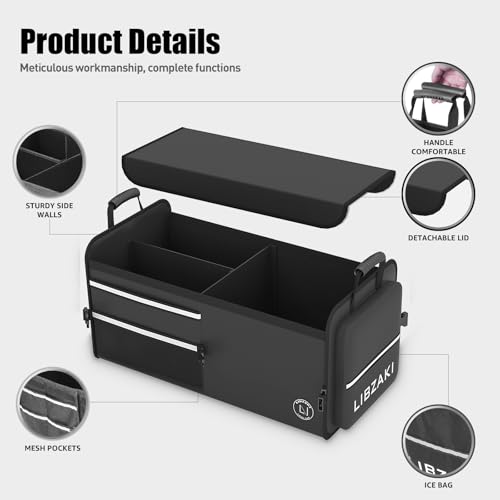 LI LIBZAKI LIBZAKI Car Trunk Storage Organizer, Multi Compartment Collapsible Trunk Storage Box for Car Truck SUV-Black - Image 4
