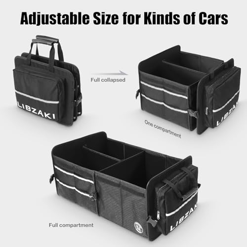LI LIBZAKI LIBZAKI Car Trunk Storage Organizer, Multi Compartment Collapsible Trunk Storage Box for Car Truck SUV-Black - Image 3