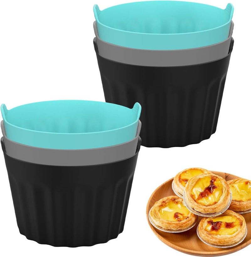 6PCS Blue Gray Black Air Fryer Baking Cupcake Mold Set Non Stick For Cakes Muffins - Image 1