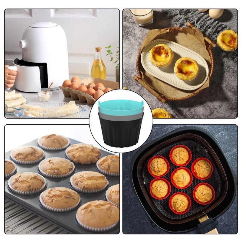 6PCS Blue Gray Black Air Fryer Baking Cupcake Mold Set Non Stick For Cakes Muffins - Image 5