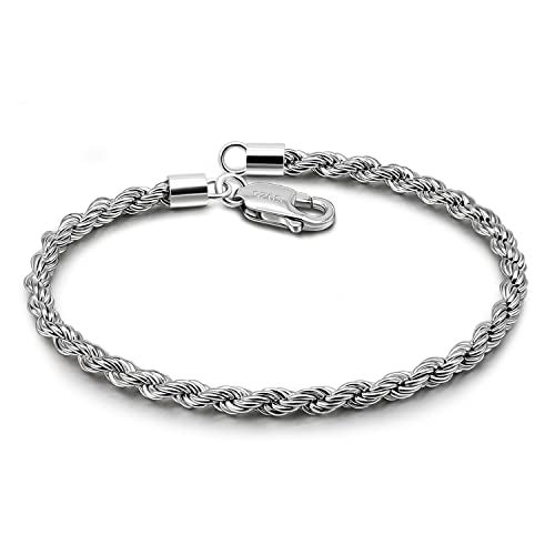 H&Beautimer سوار فضة 925 عيار ستيرلن صلب بسلسلة ملتوية سنغافورية 0.12'' للرجال والنساء مجوهرات سوار فضة أصلي 6.3-6.7-7-7.5-8-8.5-9'' مجوهرات إيطالي مصنوعة يدوياً (فضة، 9 إنش) - Image 1