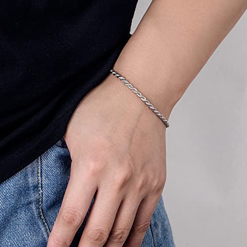 H&Beautimer سوار فضة 925 عيار ستيرلن صلب بسلسلة ملتوية سنغافورية 0.12'' للرجال والنساء مجوهرات سوار فضة أصلي 6.3-6.7-7-7.5-8-8.5-9'' مجوهرات إيطالي مصنوعة يدوياً (فضة، 9 إنش) - Image 3