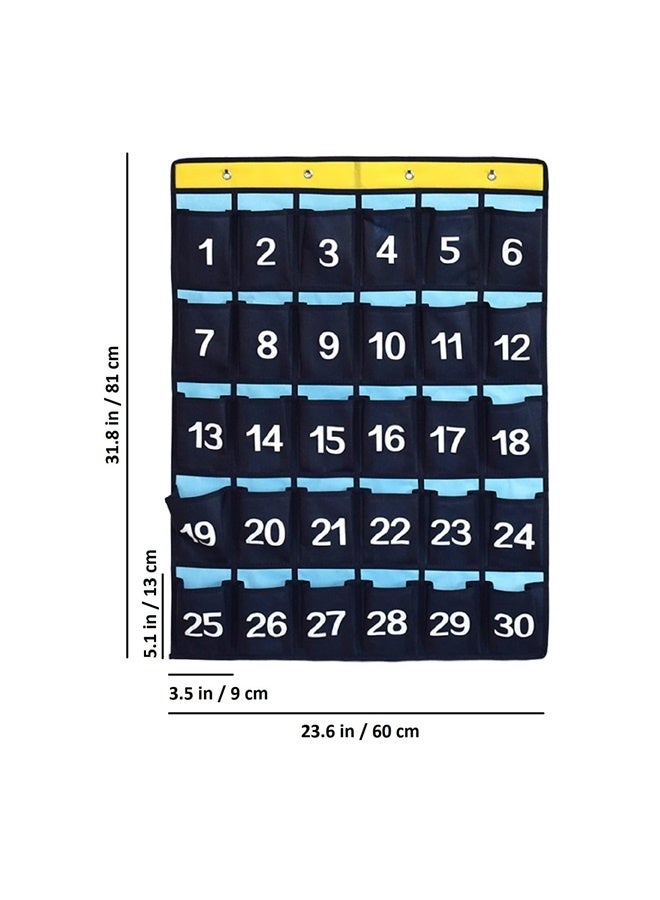 Numbered Pocket Chart Over Door Hanging Classroom Organizer for Cell Phones Calculators Holders Blue (30 Pockets)  - Image 4