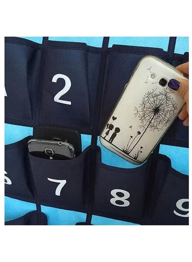 Numbered Pocket Chart Over Door Hanging Classroom Organizer for Cell Phones Calculators Holders Blue (30 Pockets)  - Image 3