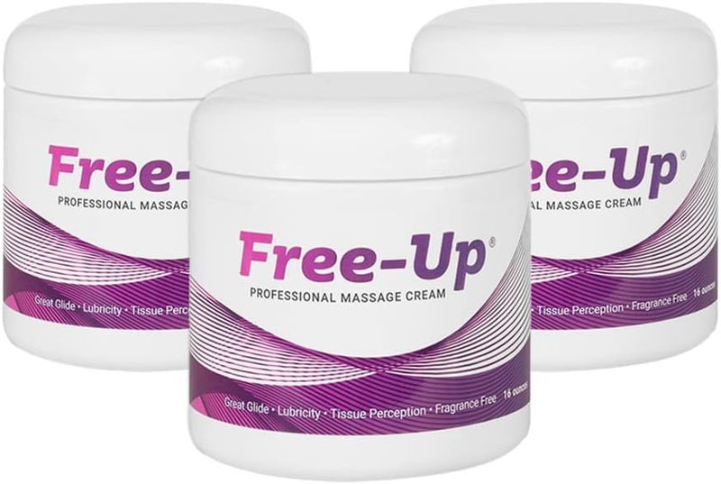 Free-Up -Professional Massage Cream, Fragrance-Free, Great Glide, Lubricity, Tissue Perception, Perfect for Physical Therapy, Massage Versatile, Non-Greasy, 16 Oz Jar, 3 Pack - Image 1