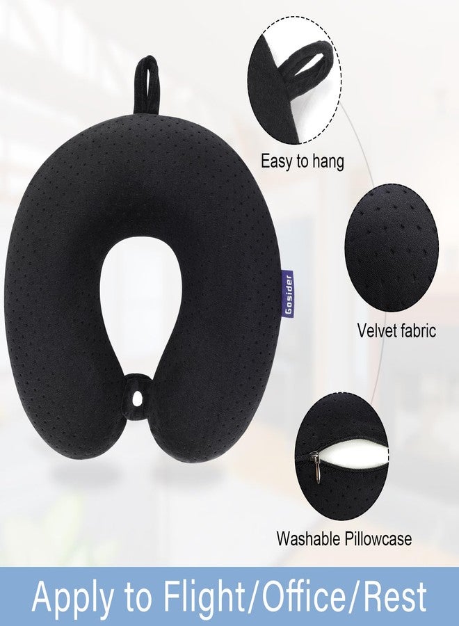 Gosider Black Travel Neck Pillow Memory Foam Airplane Pillow for Neck and Head Support Soft Portable U Shape Neck Pillow for Plane, Car & Home Office Use - Image 2