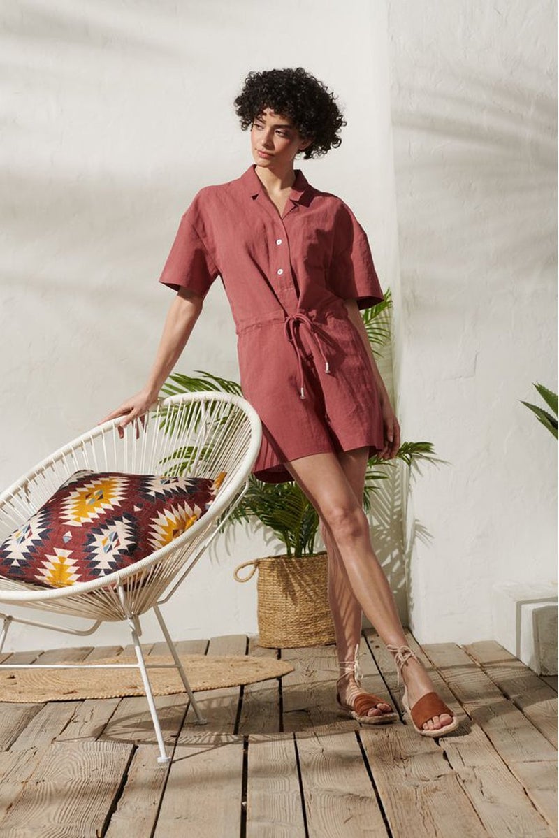 Tchibo Women Plain Short Sleeve Playsuit, Red  - Image 1