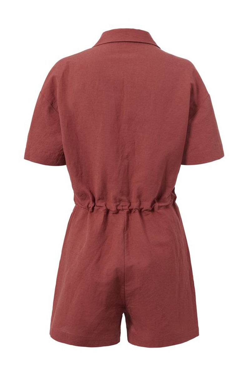 Tchibo Women Plain Short Sleeve Playsuit, Red  - Image 3