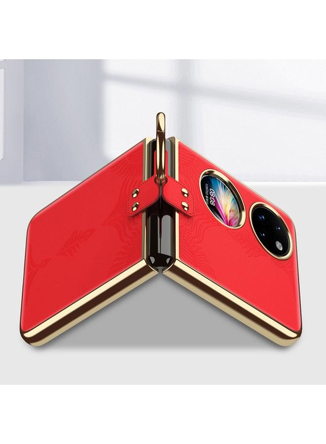 اس-توب جراب لهاتف Huawei P50، مصنوع من الجلد المنقوش المطلي بالكهرباء مع حلقة - Image 5