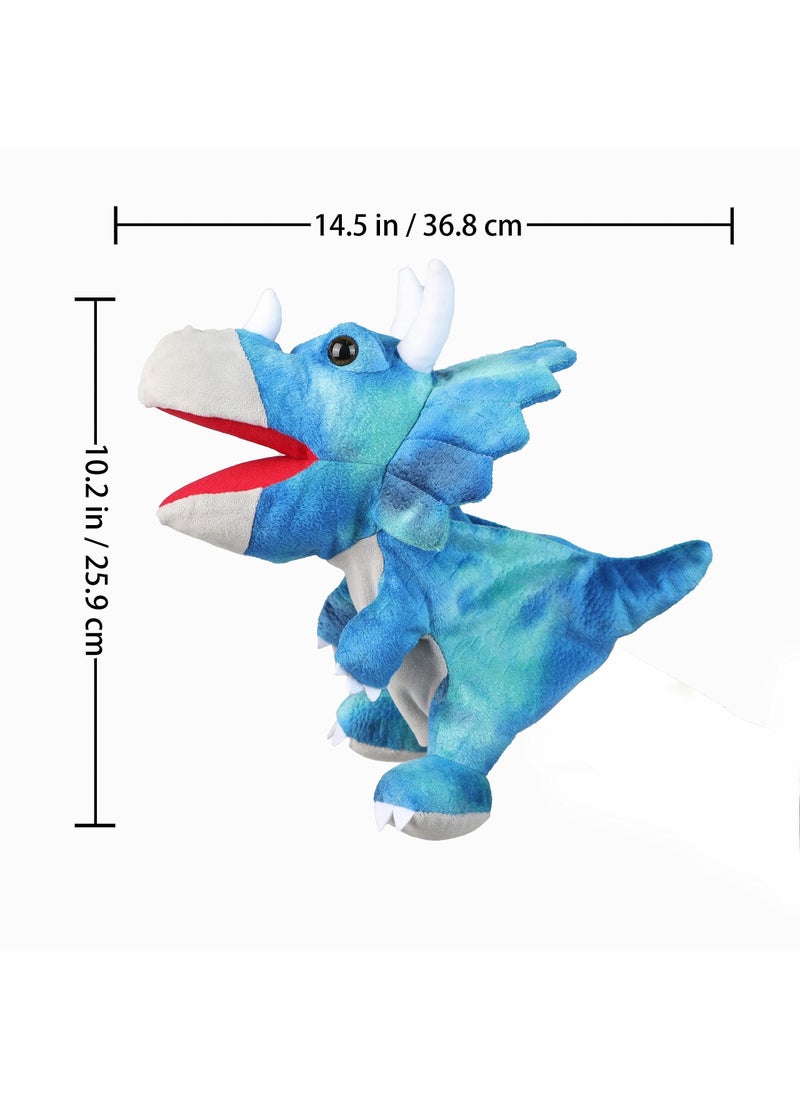 Y&D Dinosaur Hand Puppets, Triceratops Jurassic World Stuffed Animal Cute Soft Plush Toy, Open Movable Mouth Finger Gift, Birthday Gifts for Kids, Creative Role Play  - Image 2