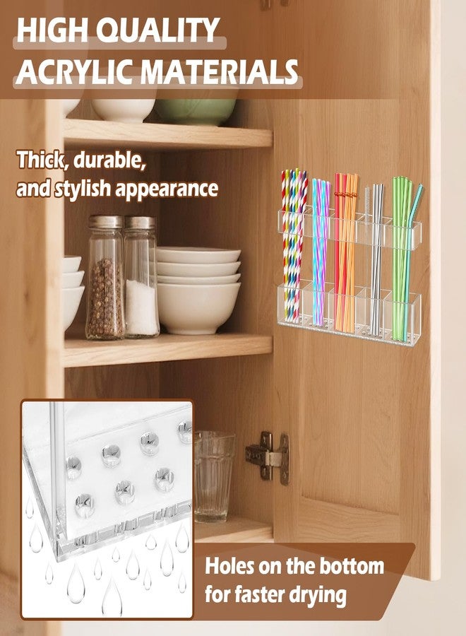 ProtectHobby 2-Pack 9.5" Large Acrylic Straw Holder for Cabinet Door, Reusable Straw Organizer with Adjustable Layers & Drainage Holes, Ultra-Strong Adhesive Stickers (Transparent) - Image 3