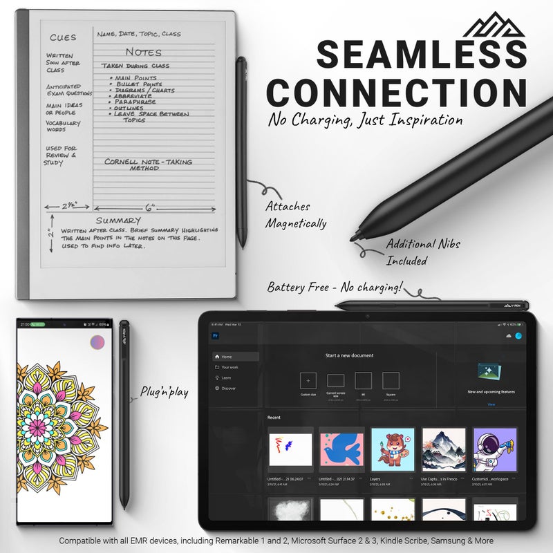 Group Vertical V-Pen EMR Stylus Remarkable 2 Pen Replacement with Digital Eraser + 5 Tips | 4096 Pressure Level Sensitivity & Palm Rejection | Digital Pen Marker Plus Compatible Kindle Scribe & Tablet Pen - Image 2