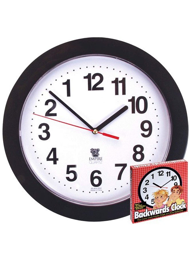 Loftus Black Backwards Wall Clock Runs Counterclockwise and Reverse