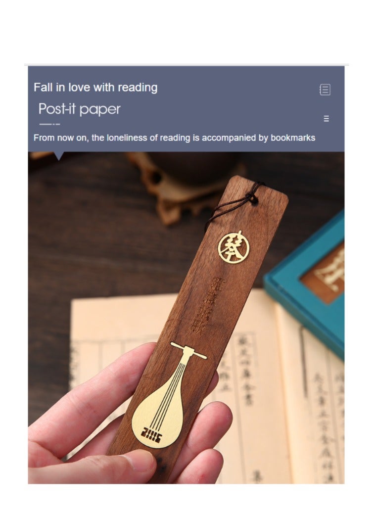 general Chinese style national trend musical instrument chess painting calligraphy wooden bookmark classical classic festival creative high-end gift set gift box - bookmark + pen - Image 4