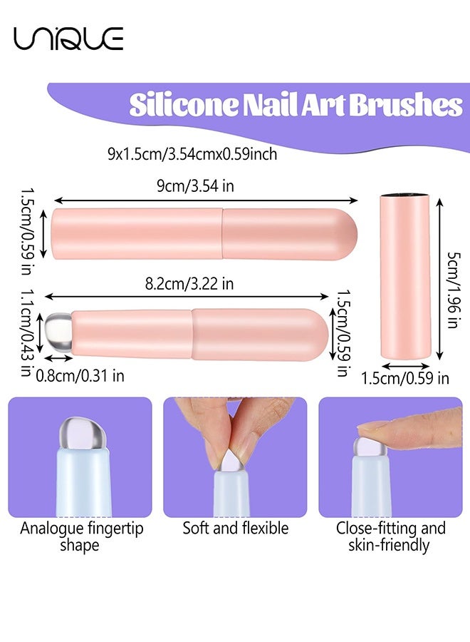 Unique 3 Piece Silicone Nail Art Brush Set, Multifunctional Nail Brush, Lip Brush, Makeup Brush, Reusable Nail Art Rendering Tools, Nail Polish Brush for UV Gel False Nails（Pink/Blue/Purple） - Image 4