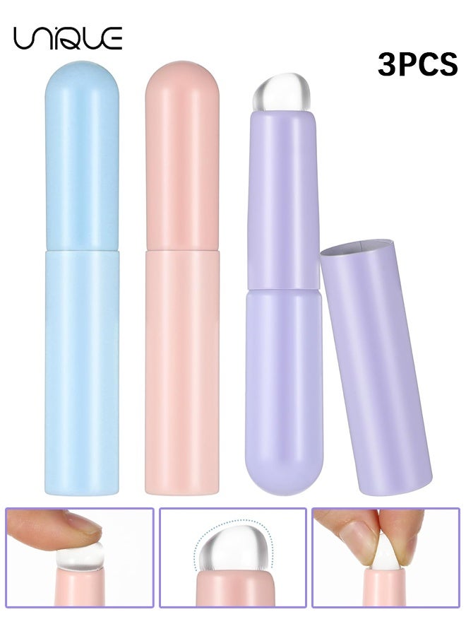 Unique 3 Piece Silicone Nail Art Brush Set, Multifunctional Nail Brush, Lip Brush, Makeup Brush, Reusable Nail Art Rendering Tools, Nail Polish Brush for UV Gel False Nails（Pink/Blue/Purple） - Image 1