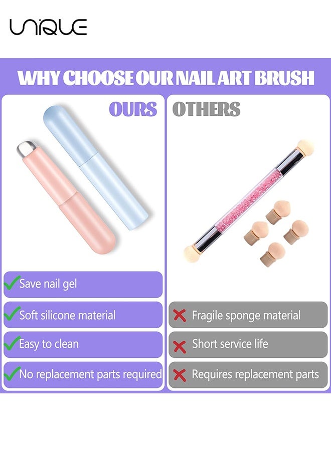Unique 3 Piece Silicone Nail Art Brush Set, Multifunctional Nail Brush, Lip Brush, Makeup Brush, Reusable Nail Art Rendering Tools, Nail Polish Brush for UV Gel False Nails（Pink/Blue/Purple） - Image 2