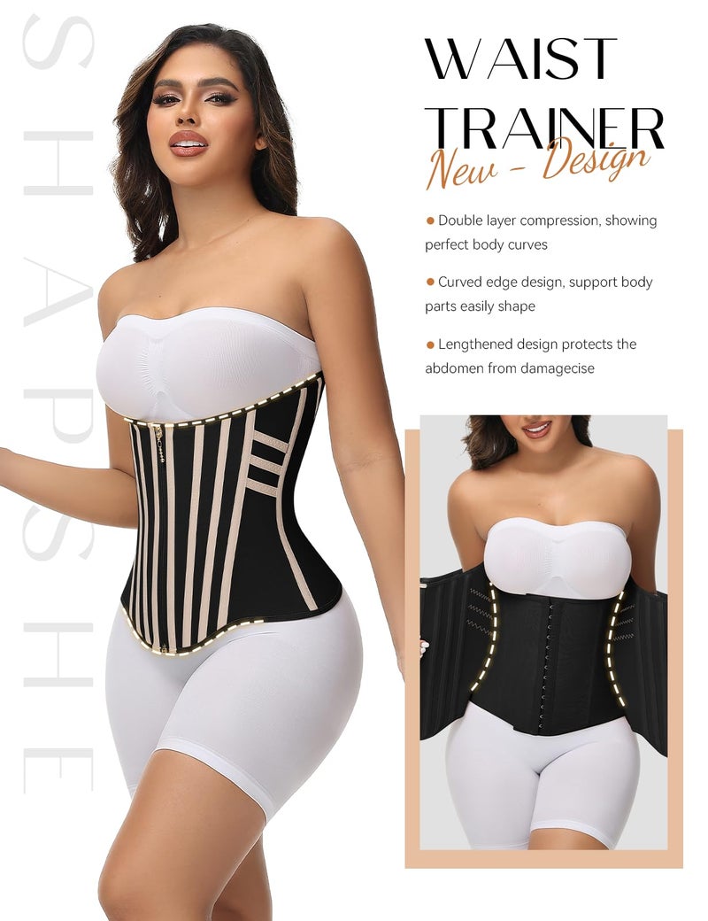 SHAPSHE Waist Trainer for Women Tummy Control Waist Cincher Corset Shapewear Hourglass Sport Workout Body Shaper Belly Band Hook Grey - Image 3
