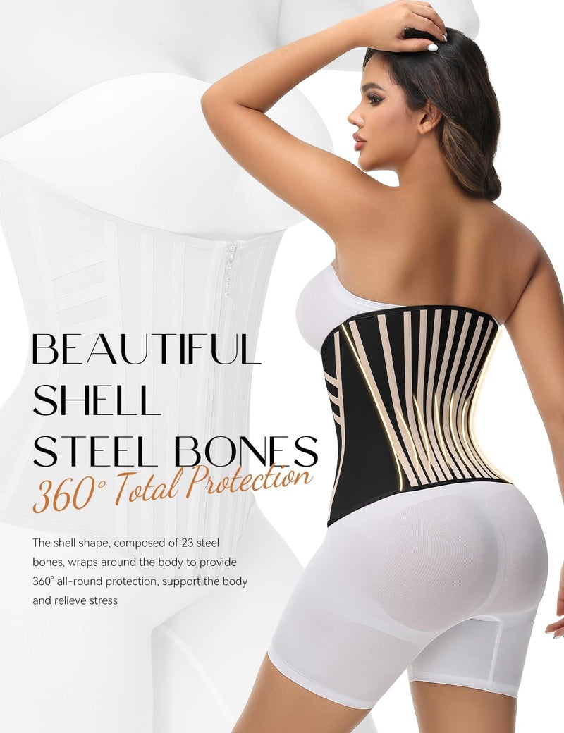SHAPSHE Waist Trainer for Women Tummy Control Waist Cincher Corset Shapewear Hourglass Sport Workout Body Shaper Belly Band Hook Grey - Image 2