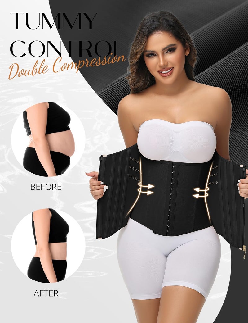 SHAPSHE Waist Trainer for Women Tummy Control Waist Cincher Corset Shapewear Hourglass Sport Workout Body Shaper Belly Band Hook Grey - Image 4