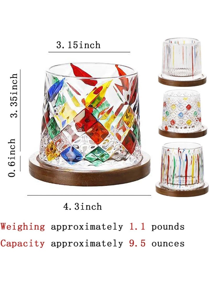 Peachjoy 4pcs Crystal Glass Set, with Rotating Base and Coasters - Hand-Painted Glasses, Coffee/Juice Barware, Luxury Thick Glass - Image 3