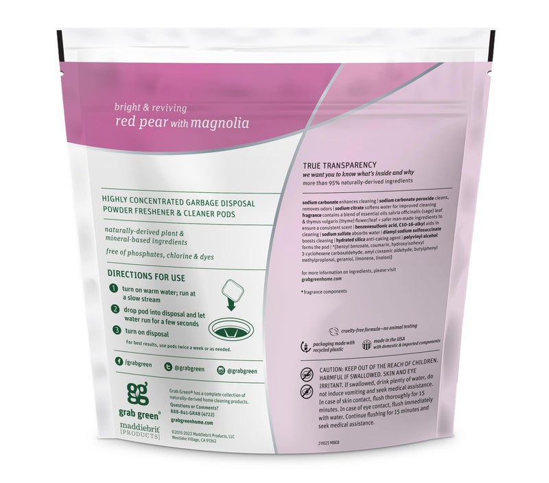 Grab Green Garbage Disposal Freshener and Cleaner Pods, 12 Count, Thyme with Fig Leaf Scent, Plant and Mineral Based, Removes Odors, Loosens Grime, Prevents Clogging - Image 2