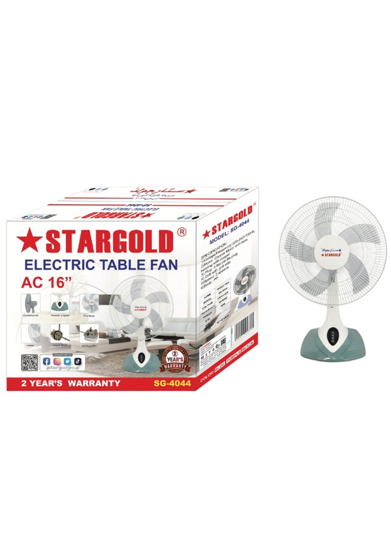ستارجولد مروحة طاولة كهربائية 16 بوصة 60 وات منخفضة/متوسطة/عالية ومروحة متأرجحة بتصميم 5 شفرات - Image 2