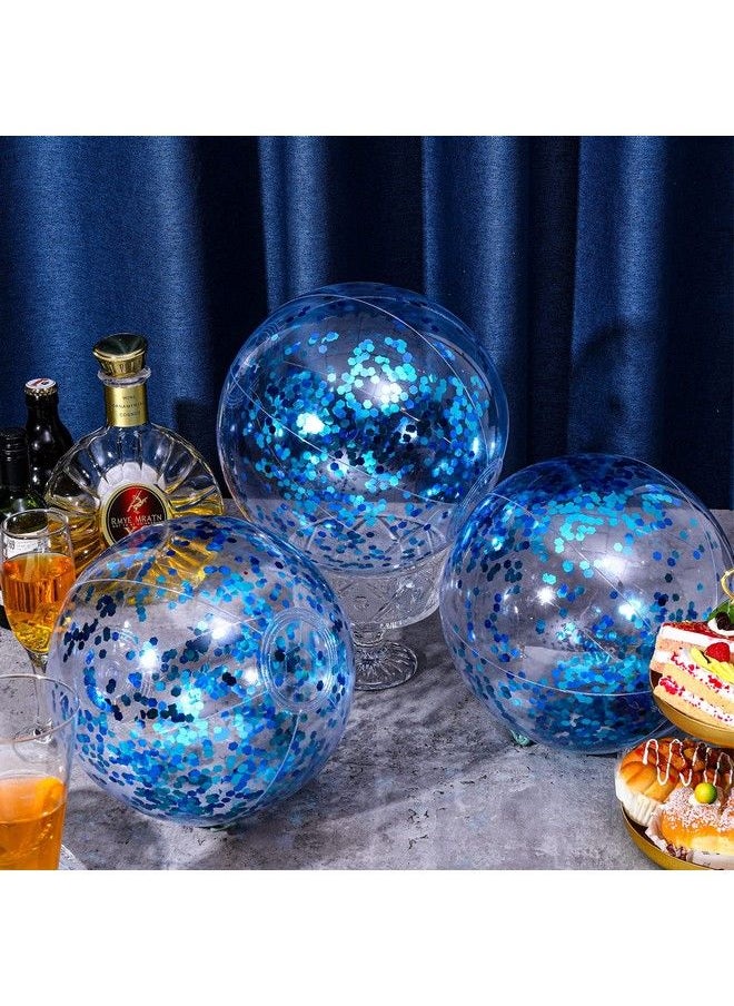 Zhanmai 20 Pieces 8 Inch Mini Glitter Beach Balls Bulk Clear Inflatable Pool Beach Ball For Kids Summer Party Favors For Beach Pool And Decorations (Blue)  - Image 3