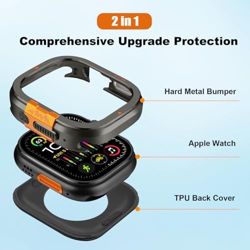Suphart 2 in-1 Metal Cover Compatible with Apple Watch Ultra 3/2/1 Case 49mm, Rugged Bumper with Back Protector for iWatch Ultra 49mm, Graphite - Image 2