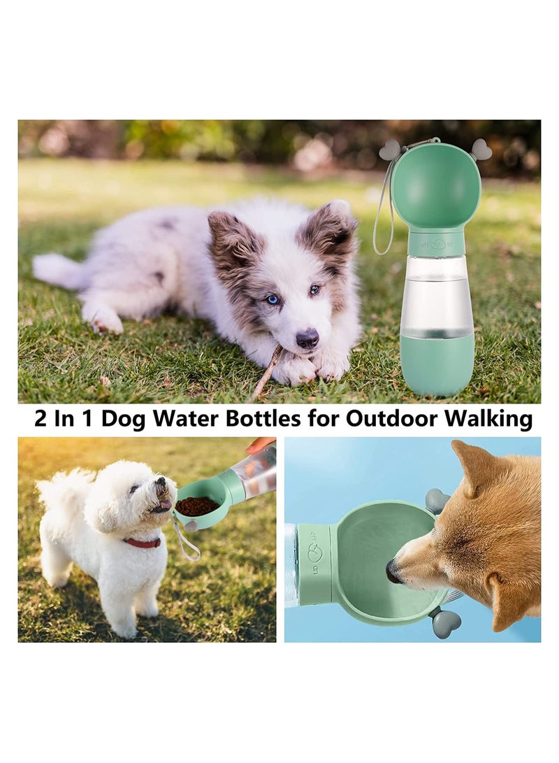 Dog Water Bottles for Walking, Portable Pet Water Bottle Dispenser with Food Container, Leak Proof Pet Drinking Bottle Dog Travel Water Bottle for Outdoor Hiking and Travel(19oz,Green) - Image 2
